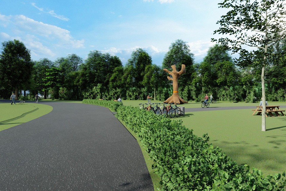 Impressie van het monument voor de oude knoteik dat aan de A2 bij Susteren moet komen.
