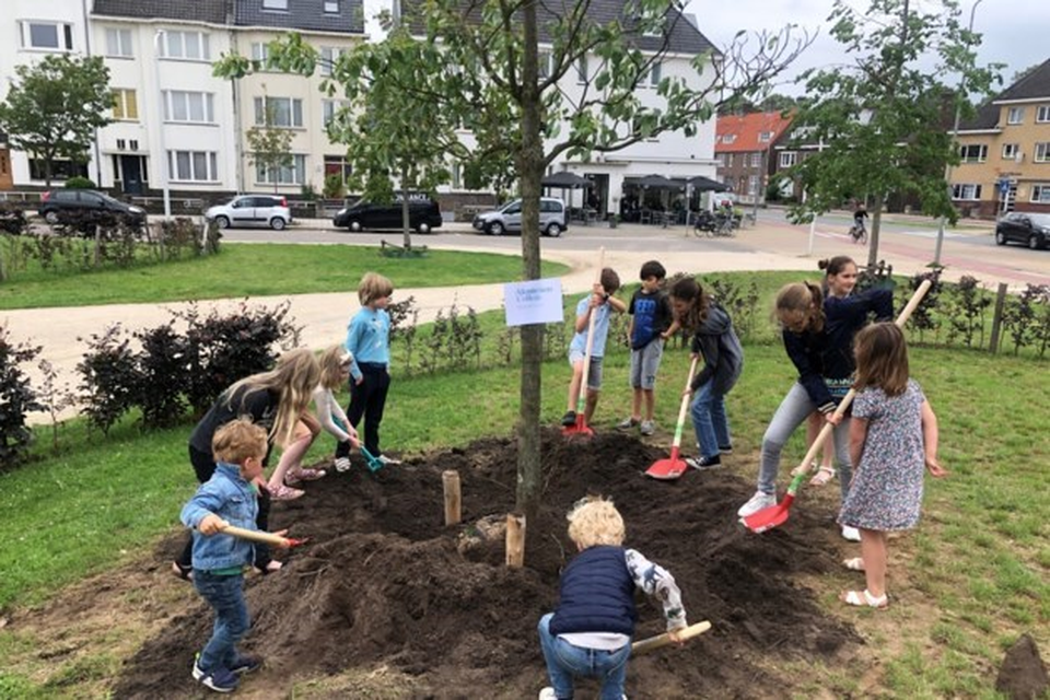 Kinderen plantten in juli vorig jaar een boom ter gelegenheid van het startmoment van de ouderpeiling.   Maurice Lambriex