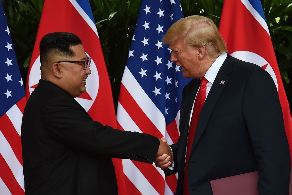 Kim en Trump tijdens hun ontmoeting, eerder deze maand.