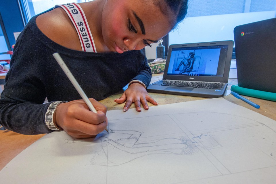 De art deco-opdracht doet een beroep op de creativiteit van de leerlingen. 