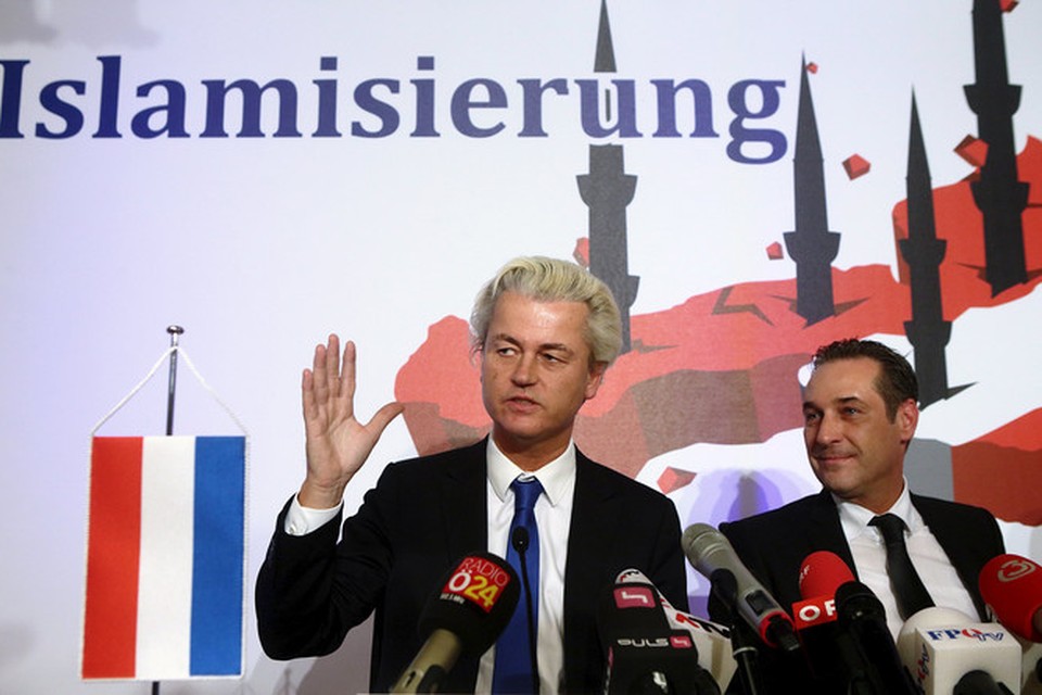 Geert Wilders tijdens zijn bezoek aan Wenen in 2015, op uitnodiging van de Oostenrijkse zusterpartij