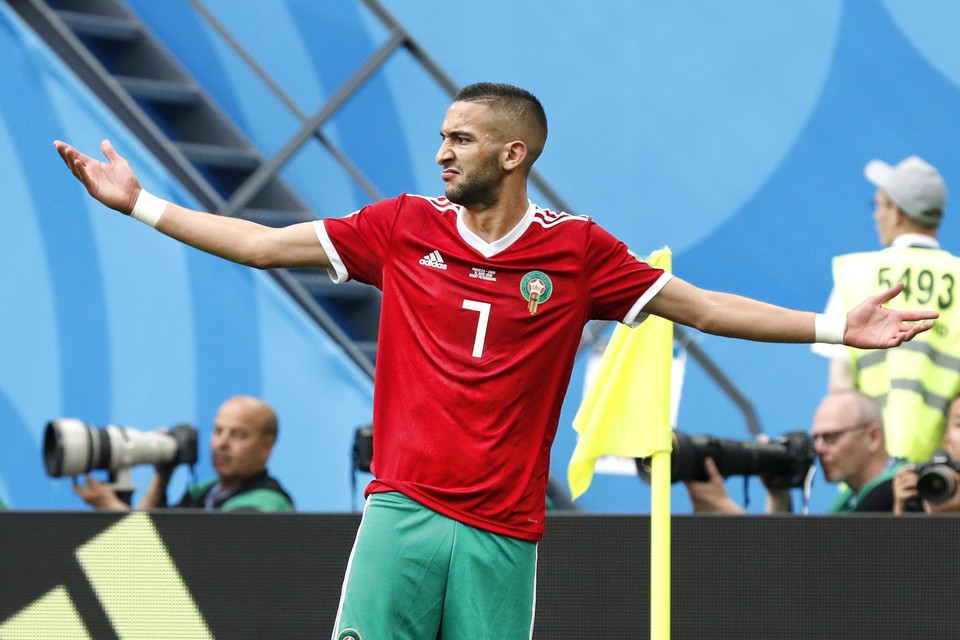 Hakim Ziyech in het shirt van Marokko. 