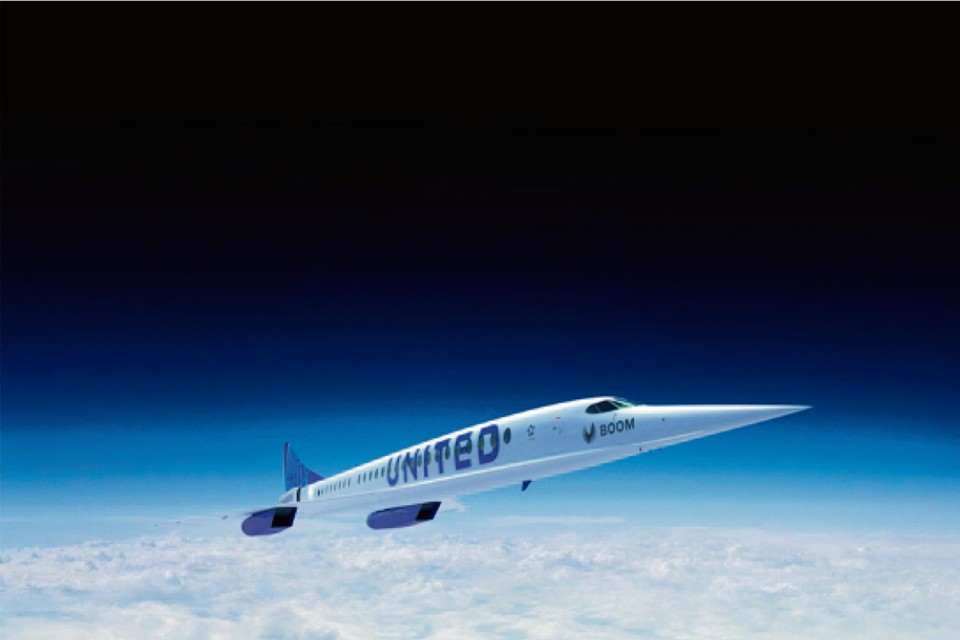 Een digitale tekening van wat Boom Supersonic de toekomst van de luchtvaart noemt. 