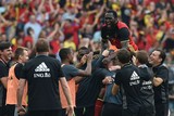 thumbnail: De Belgen vieren feest na de 3-2 tegen Noordwegen.