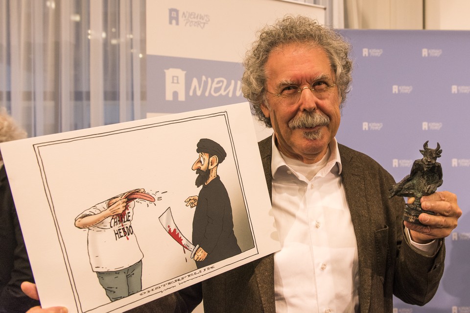 Illustrator Joep Bertrams won met de Charlie Hebdo-prent in 2015 de Inktspotprijs. 